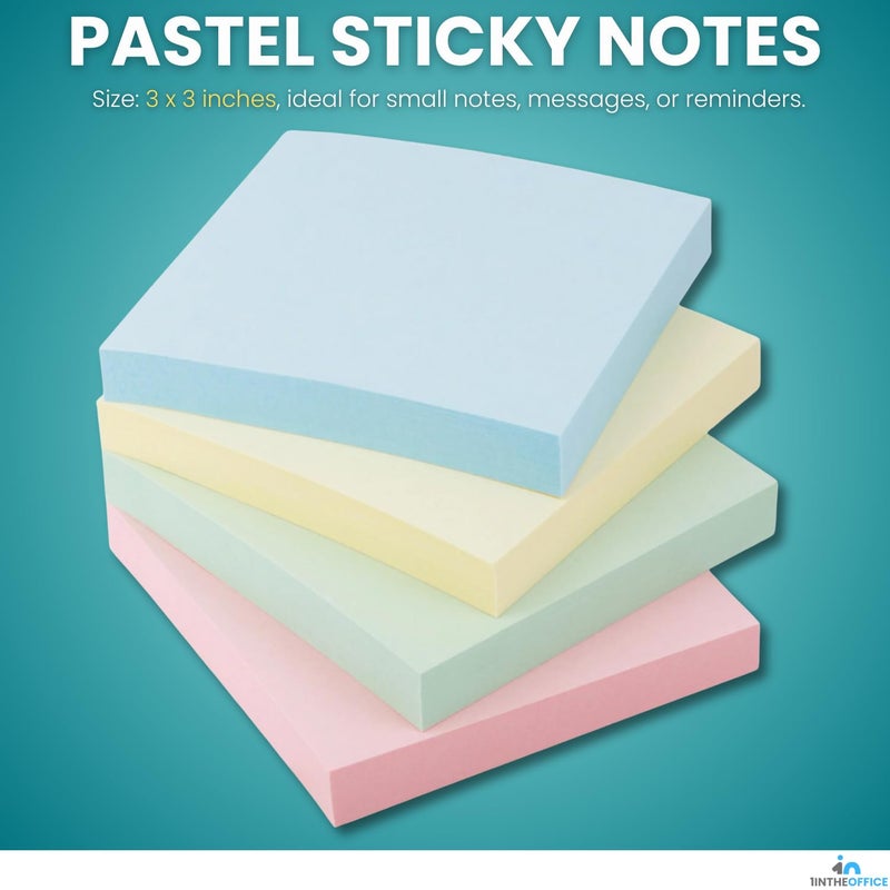 1InTheOffice Pastel Sticky Notes 3x3, Sticky Note Pads, Self-Stick Note Pads, Assorted Colors, 100-Sheet, 24/Pack - Image 2